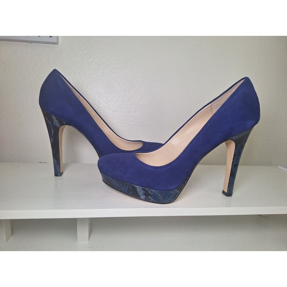 Calvin Klein Kendall Cobalt Blue Suede Patent Snake Print  Sexy Hot Club sz 9